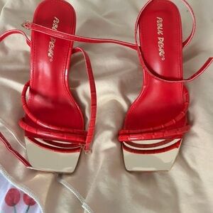 Public Desire Red Strappy Square-Toe Heels